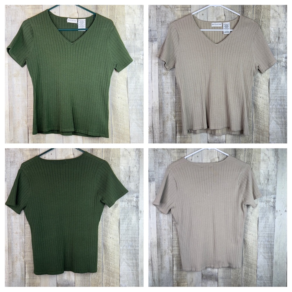 White Stag Bundle Lot of 2 Short Sleeve V-Neck Ribbed Knit Sweater Size …